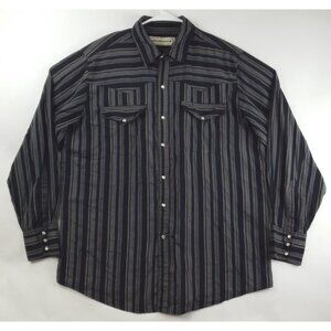 Bit & Bridle Shirt Mens XL Black Beige Western Pearl Snap Striped Long Sleeve